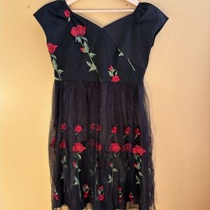 Elegant Black and Red Floral Kids Dress